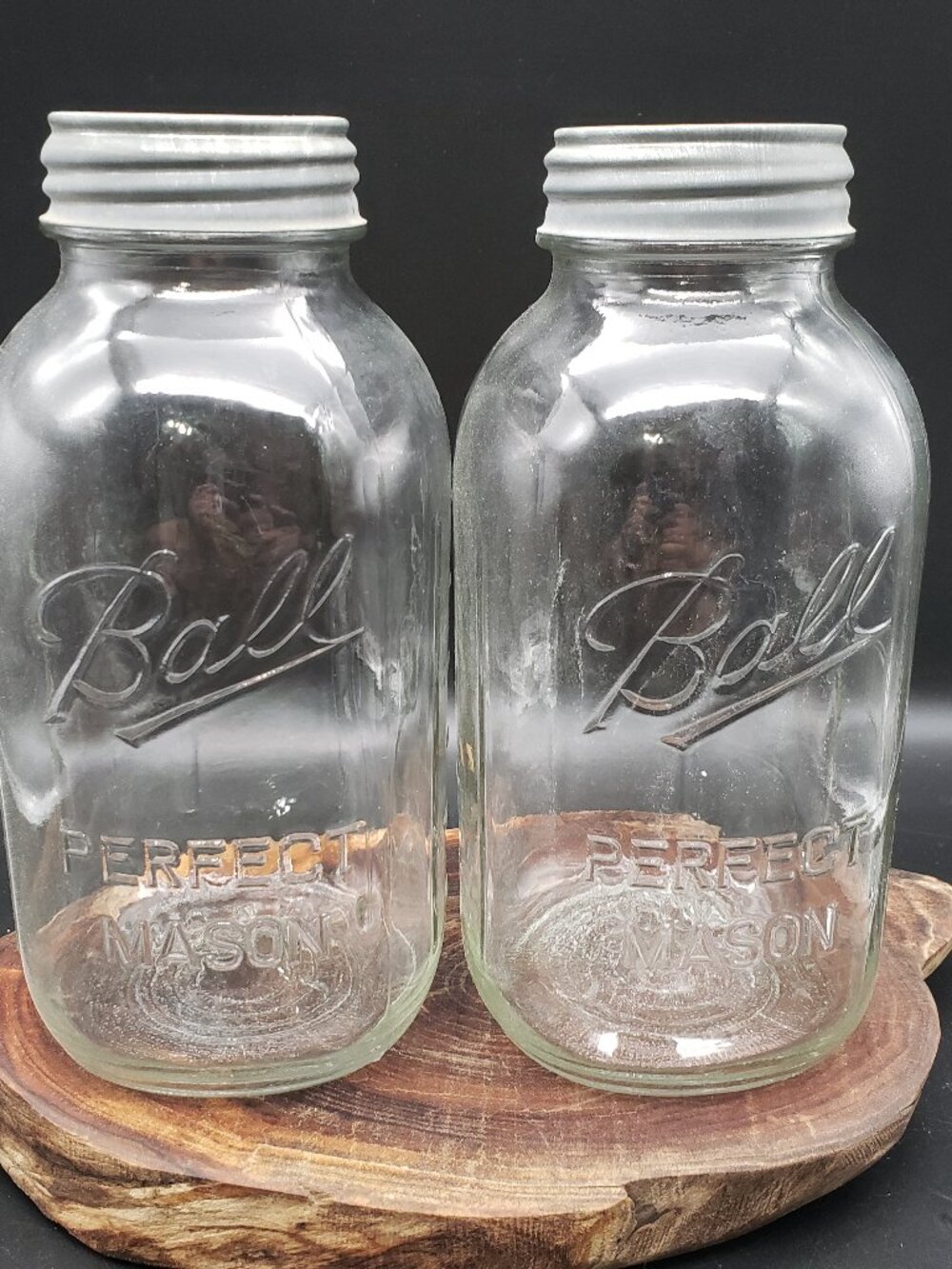 Vintage Clear Ball Perfect Mason Jars Half Gallon 2 Quart Set of 2 Zinc Lids